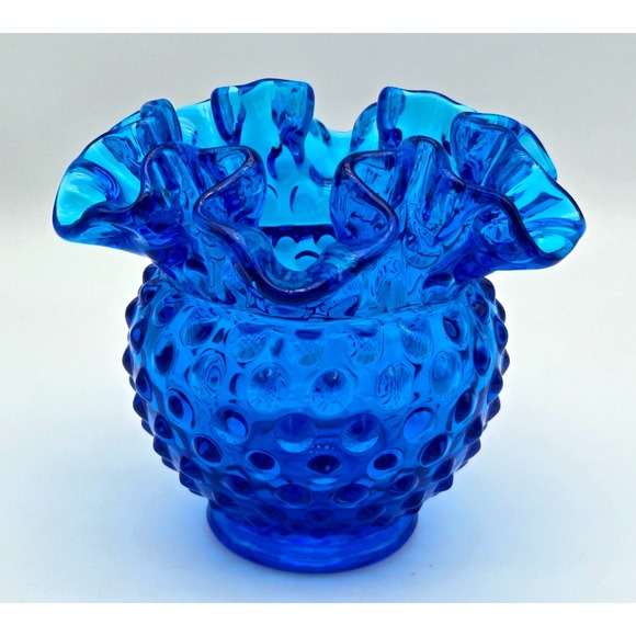 Fenton Other - Vintage 1970s Fenton Hobnail Vase‎ Ruffled Double Crimped Colonial Blue 4.25"